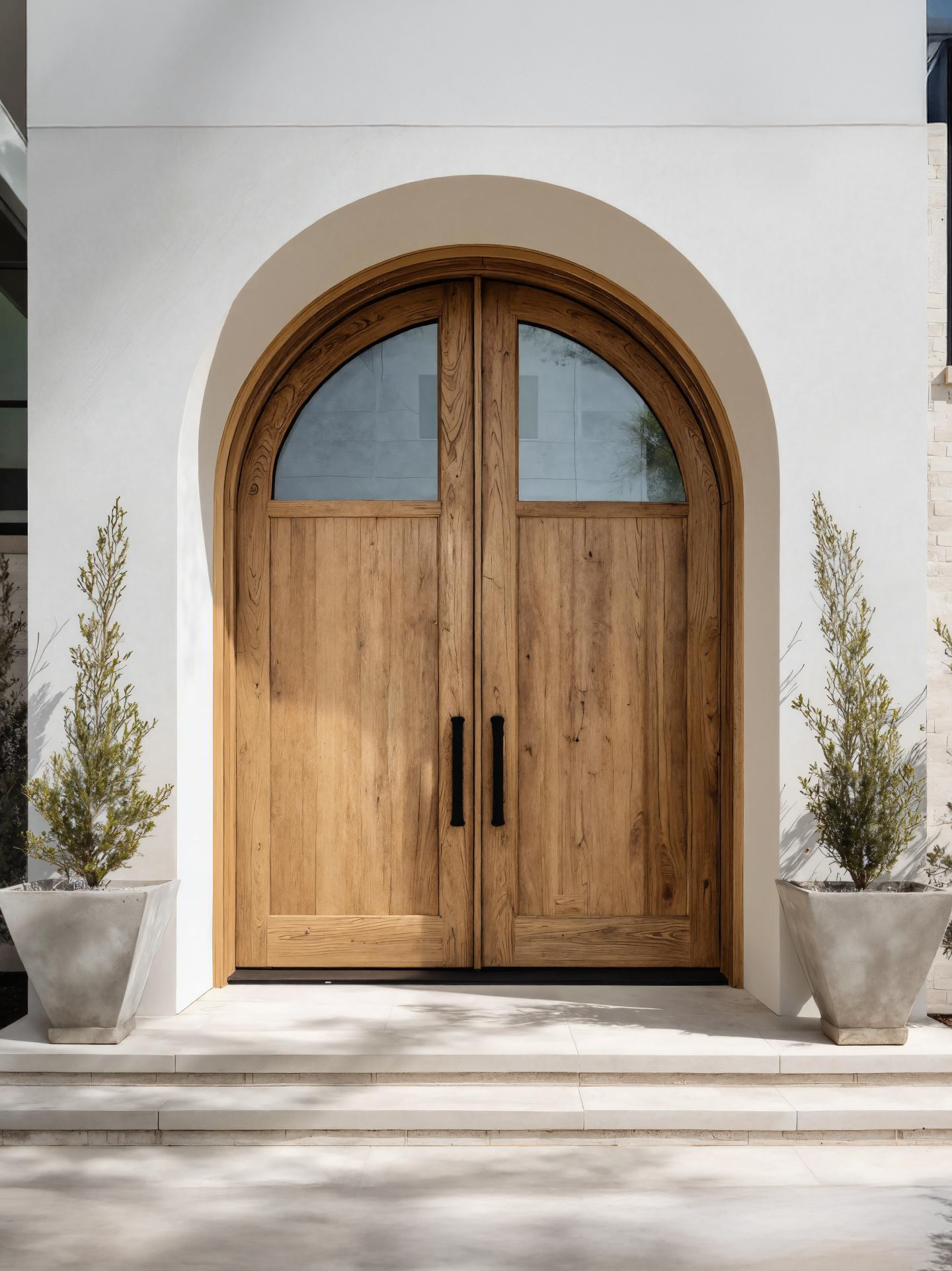 Modern Arched Double Front Door With Glass Panels For Entryway