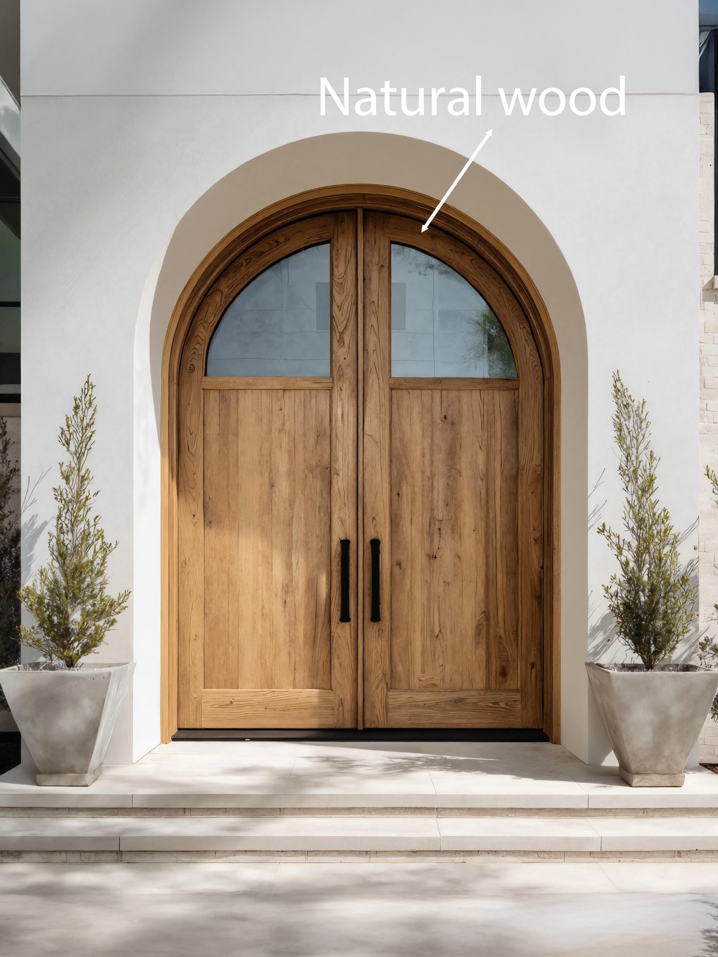 Modern Arched Double Front Door With Glass Panels For Entryway