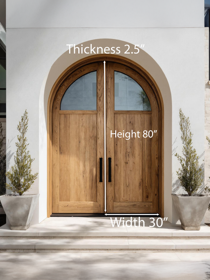 Modern Arched Double Front Door With Glass Panels For Entryway