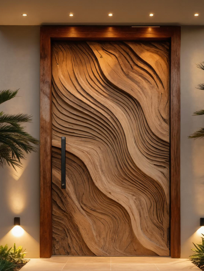 Sculptural Front Door With Wave Design For Entryway
