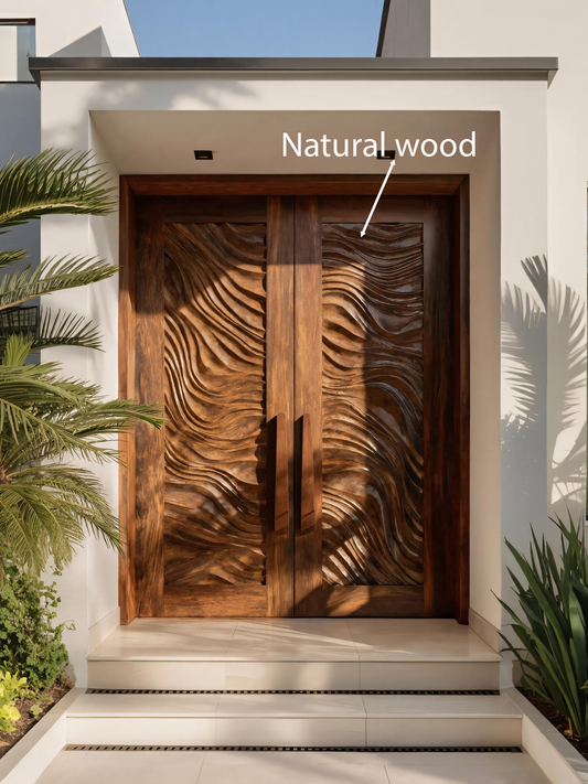 Sculptural Double Front Door With Wave Pattern For Entryway