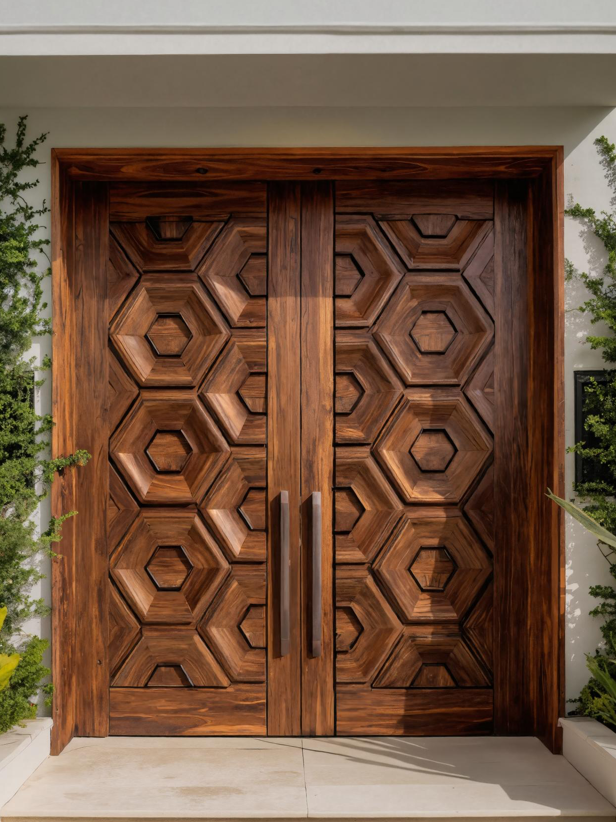 Geometric Carved Double Front Door For Modern Exterior