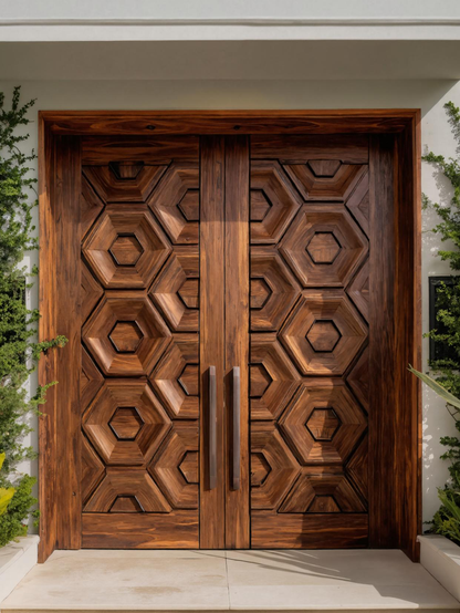 Geometric Carved Double Front Door For Modern Exterior
