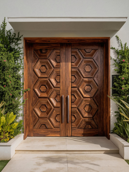 Geometric Carved Double Front Door For Modern Exterior