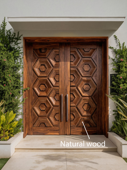 Geometric Carved Double Front Door For Modern Exterior