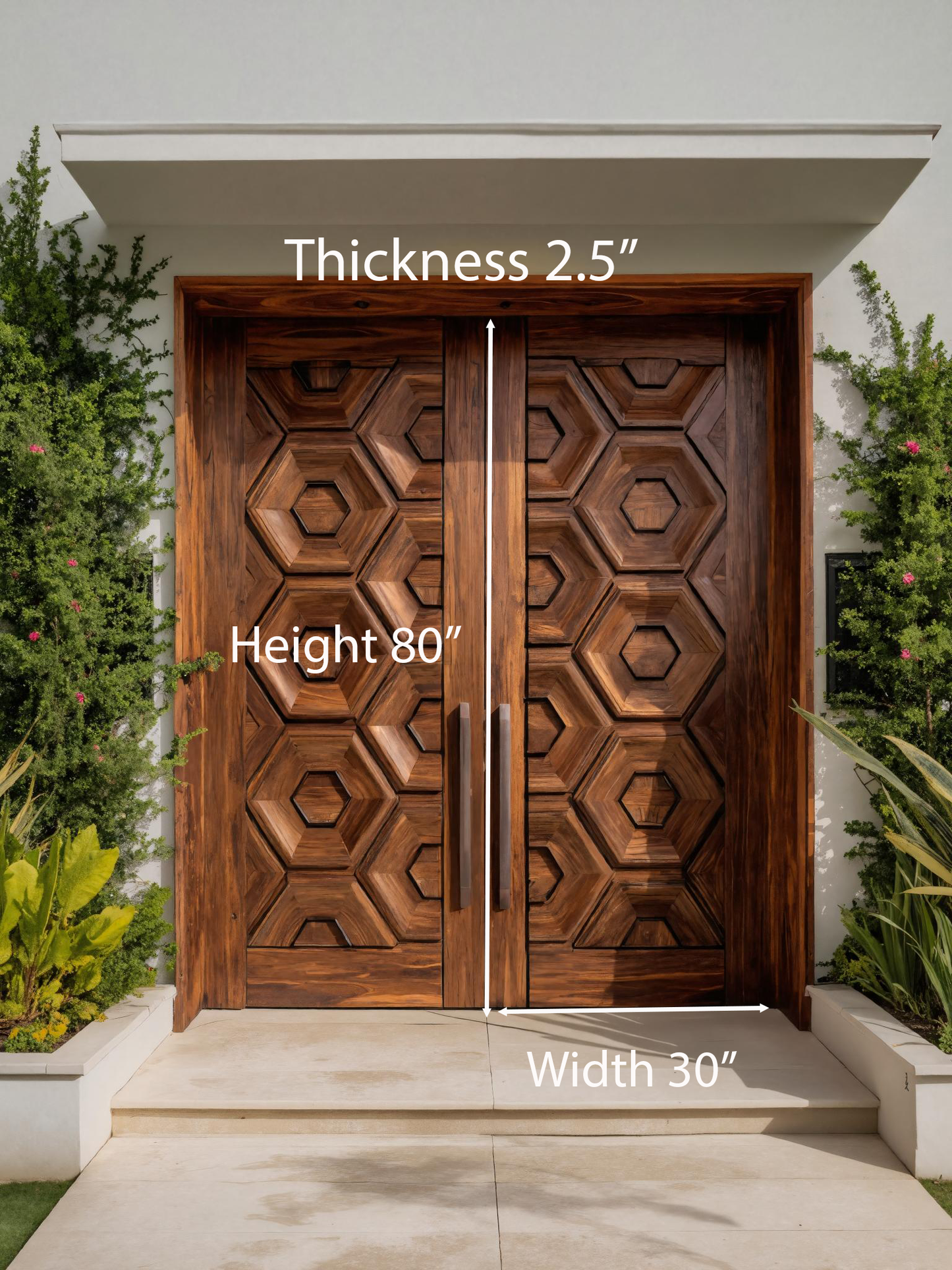 Geometric Carved Double Front Door For Modern Exterior