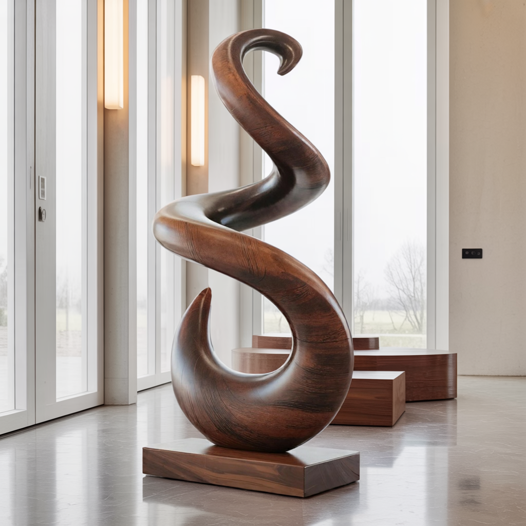 Hand Carved Abstract Wooden Sculpture For Yard Decor