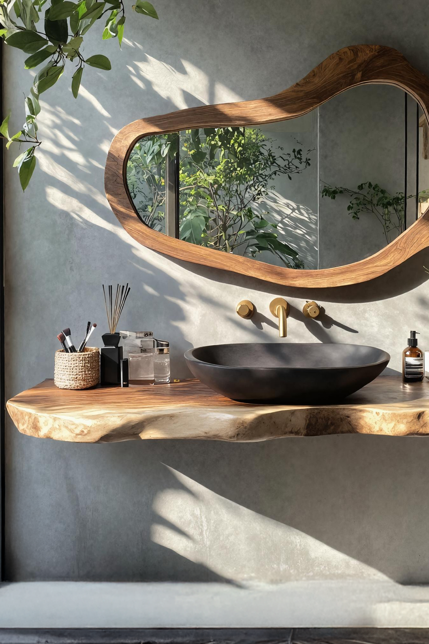 Rustic Bathroom Vanity With Live Edge Wood Detail