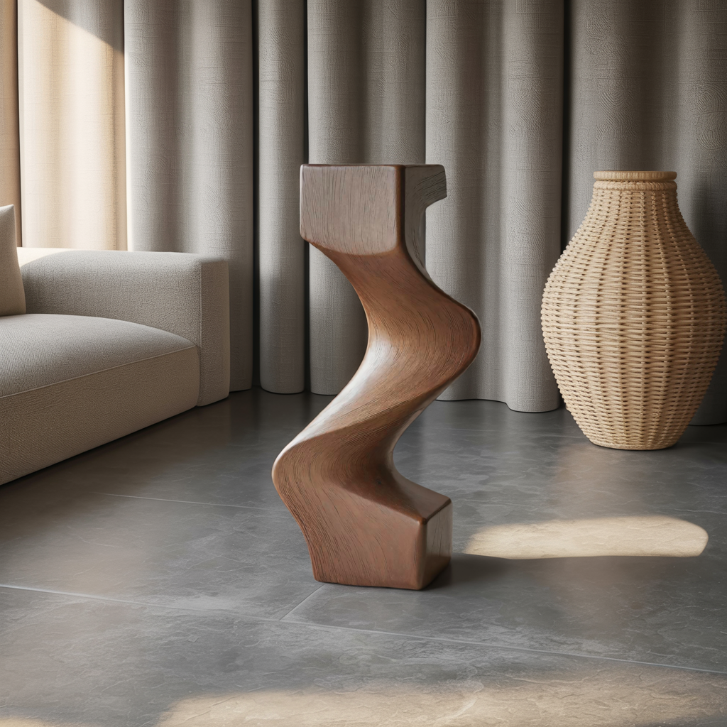 Mid Century Wooden Abstract Sculpture For Furniture Decor