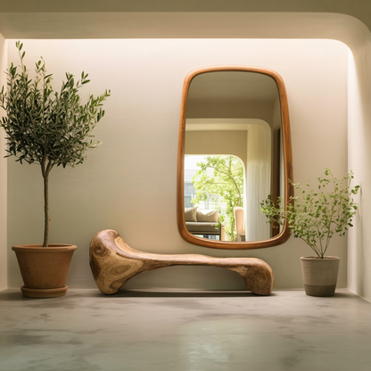 Sculptural Wood Bench For Garden Poolside Or Patio