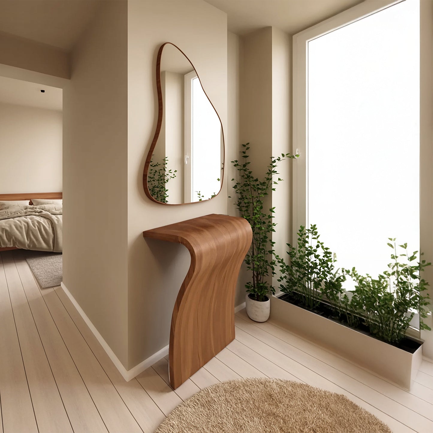 Modern Sculptural Curved Console Table For Entryway And Living Room