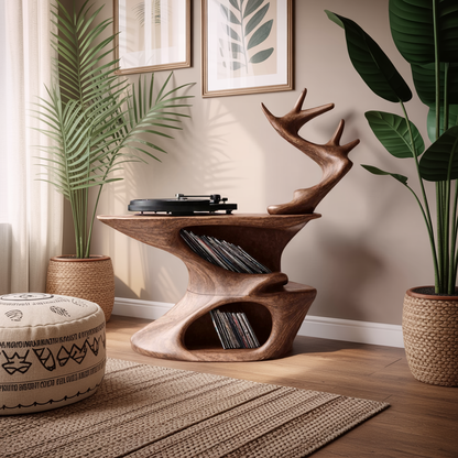 Rustic Live Edge Record Stand For Entryway