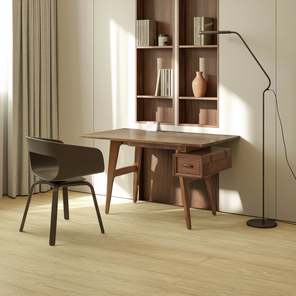 Mid-Century Desk With Drawer For Home Office Space