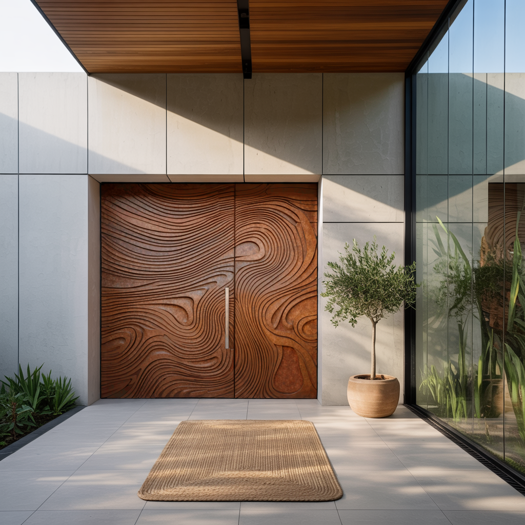 Contemporary Sculpted Door For Grand Entryway Or Modern Villa