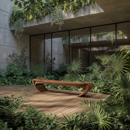 Modern Sculptural Wood Bench For Entryway Or Living Room