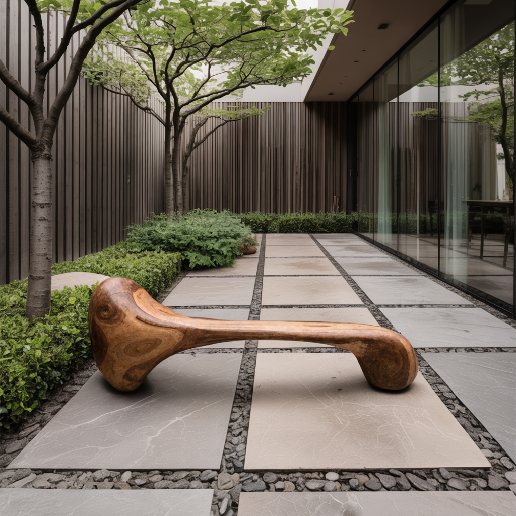 Sculptural Wood Bench For Garden Poolside Or Patio