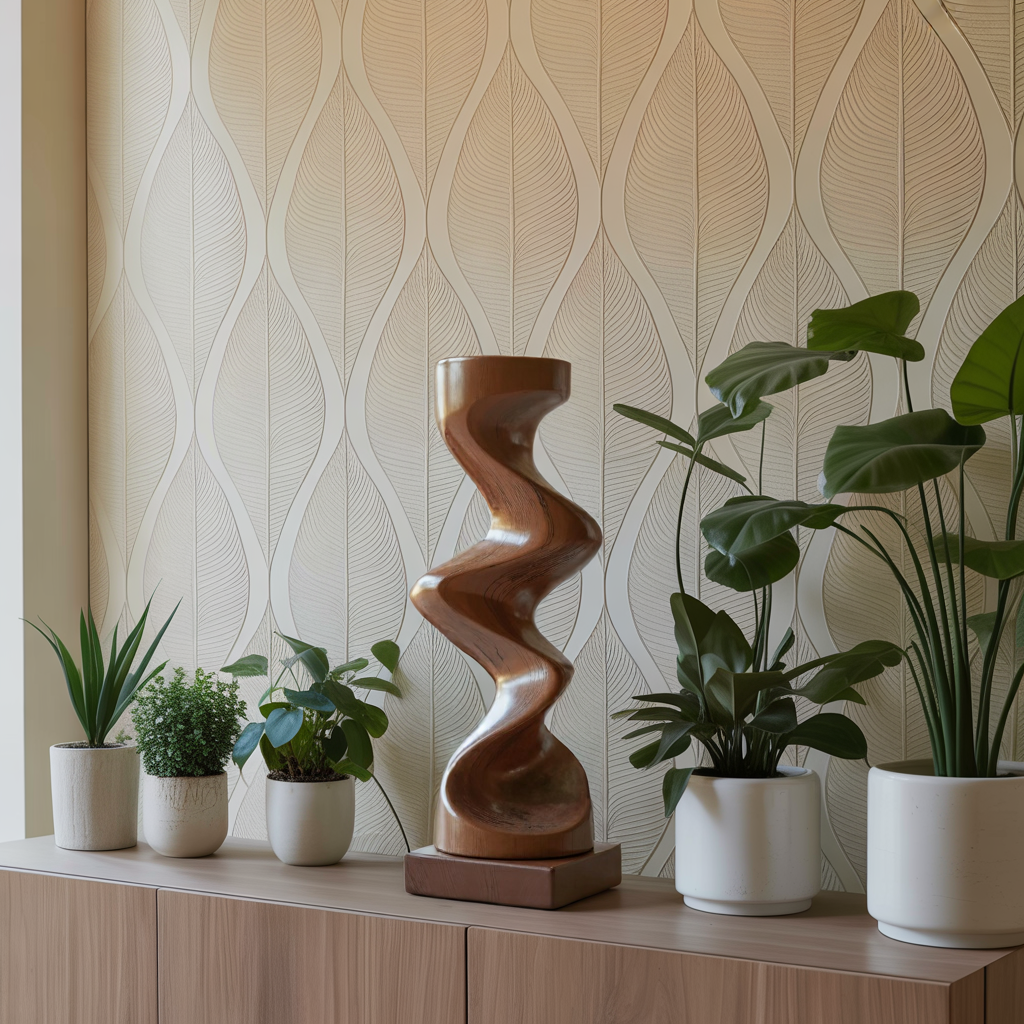 Rustic Solid Wood Abstract Sculpture For Patio Design