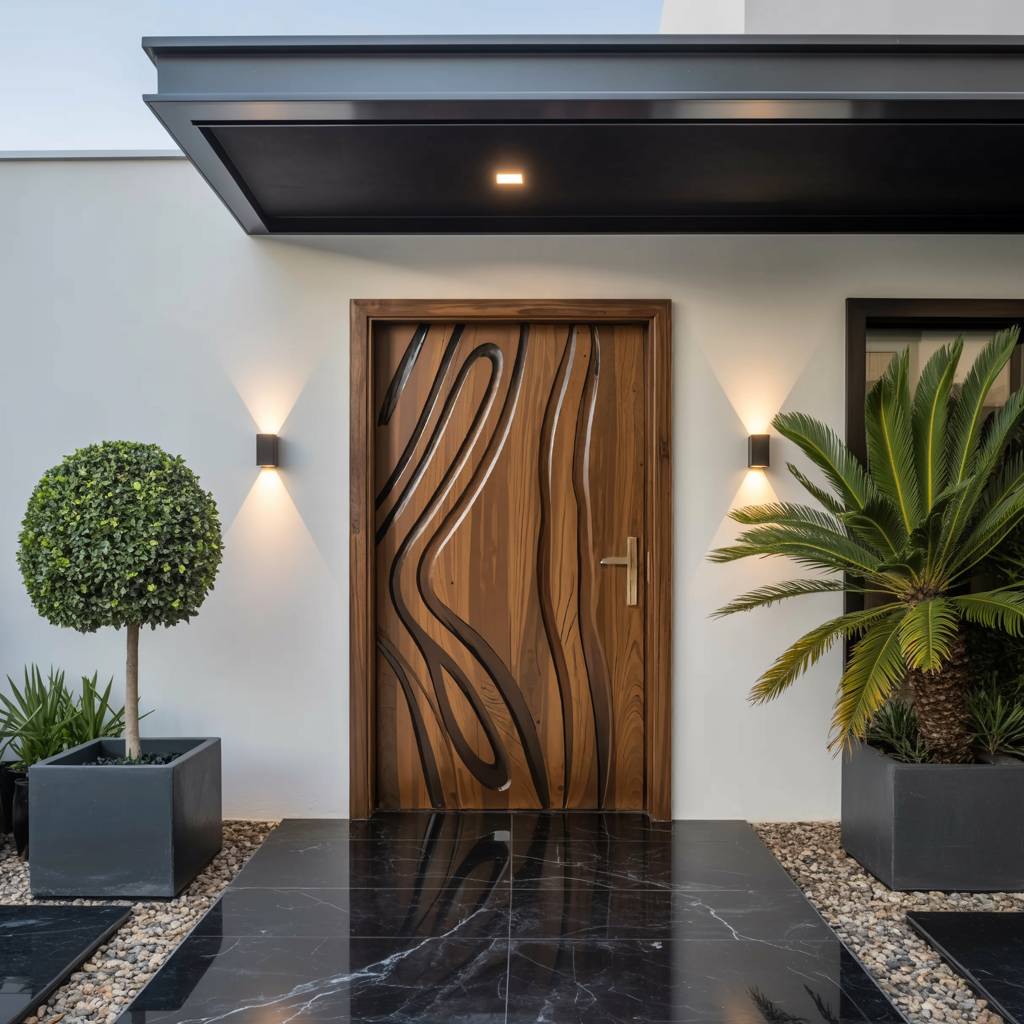 Modern Carved Wooden Door For Interior Entryway