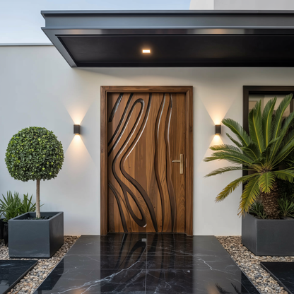 Modern Carved Wooden Door For Interior Entryway