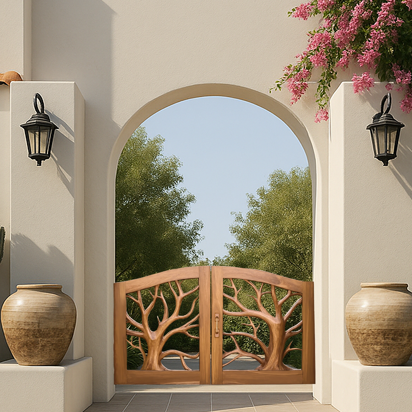 Rustic Tree Carved Entrance Gate For Garden Driveway