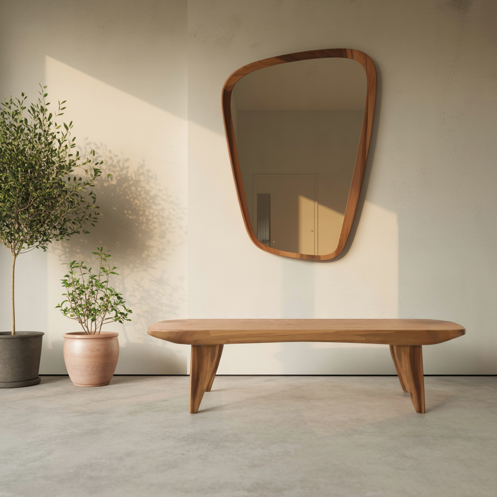 Curved Minimalist Organic Bench For Entryway Bedroom And Living Room
