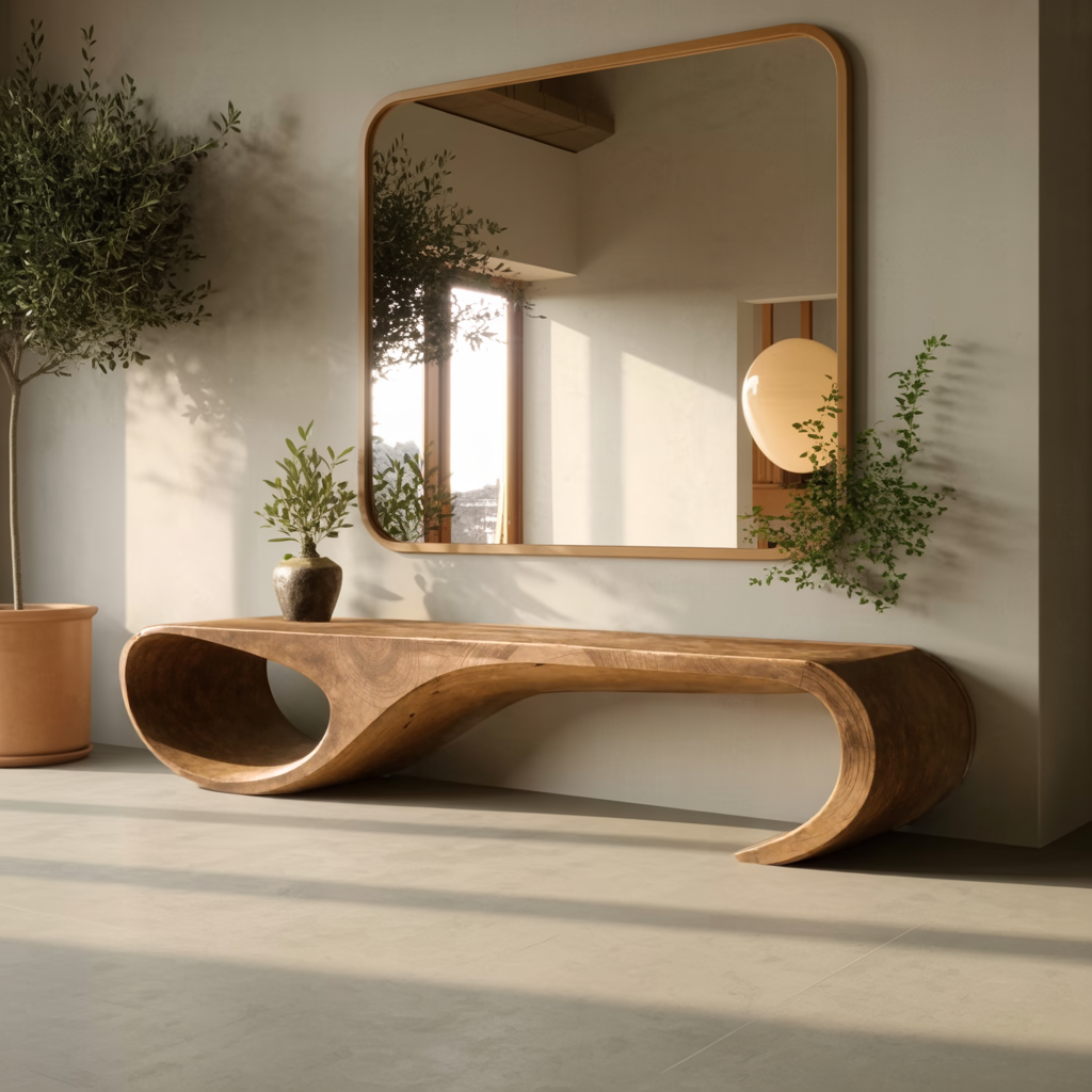 Modern Sculptural Bench For Entryway And Living Room Decor