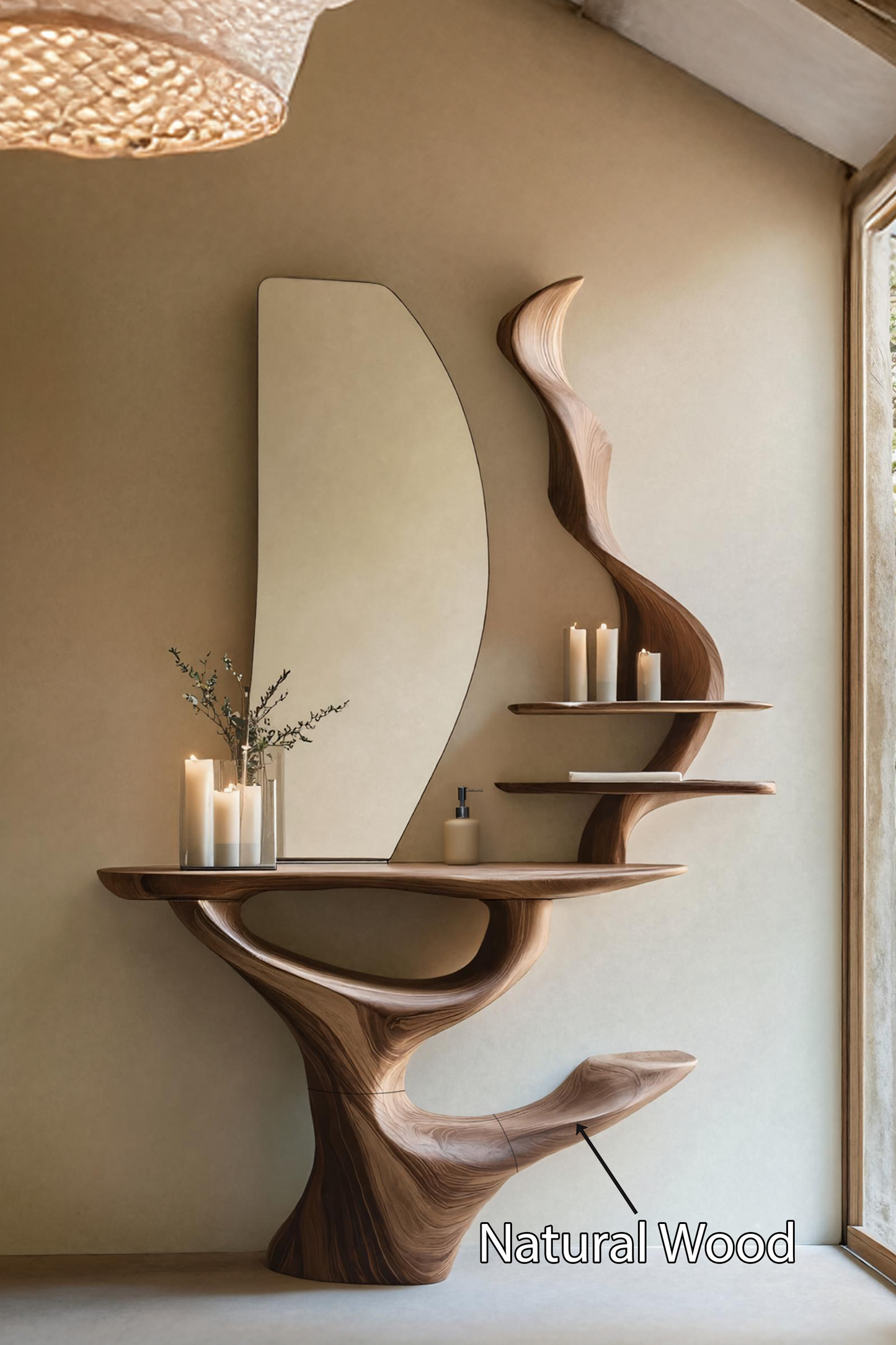 Mid Century Live Edge Cosmetic Table For Bathroom Style