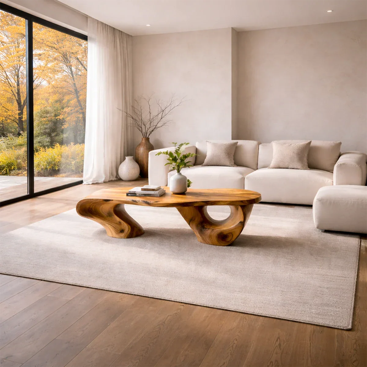 Minimal brown coffee table with asymmetrical legs