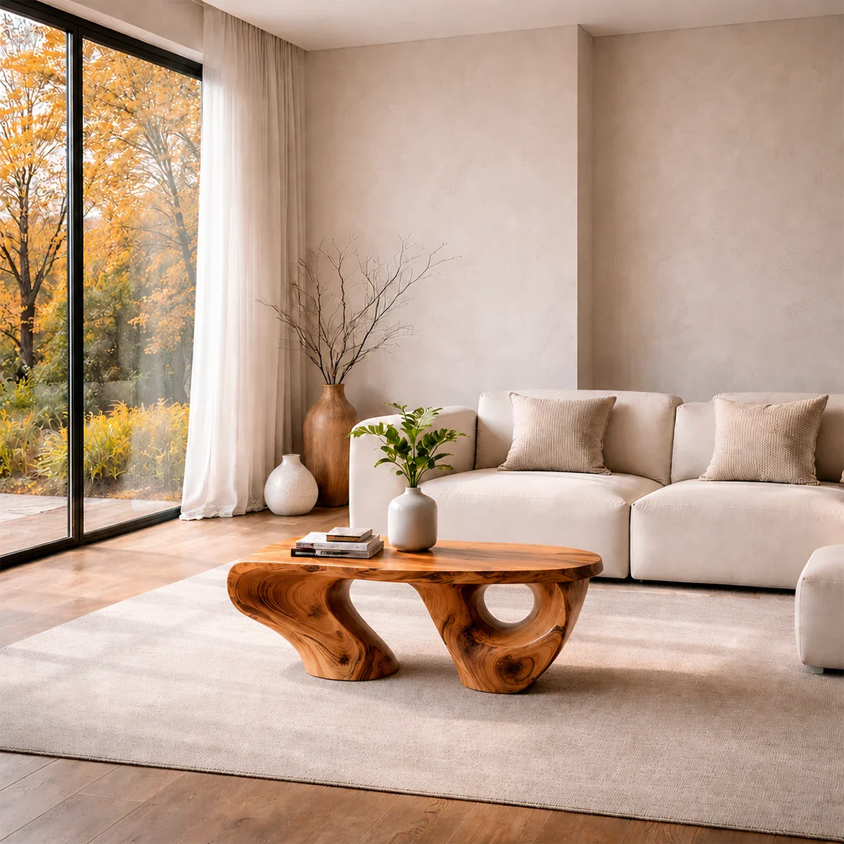 Sculptural Coffee Table – Solid Wood Artistic Form with Open Base