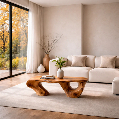 Sculptural Coffee Table – Solid Wood Artistic Form with Open Base