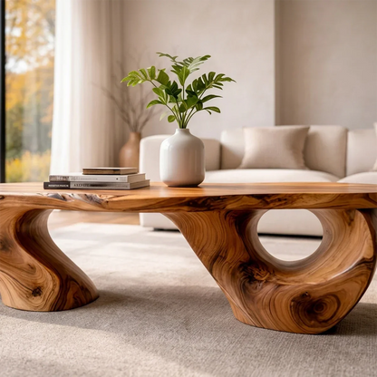 Modern brown coffee table with unique leg position