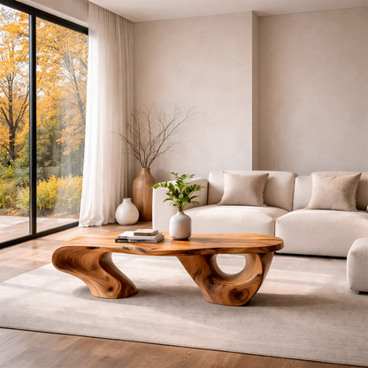 Sculptural Coffee Table – Solid Wood Artistic Form with Open Base