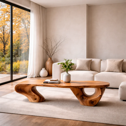 Sculptural Coffee Table – Solid Wood Artistic Form with Open Base