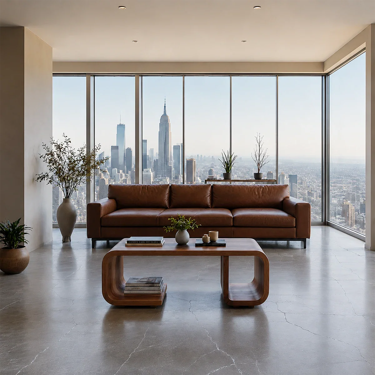 Modern Solid Wood Coffee Table with Open Shelf and Curved Form