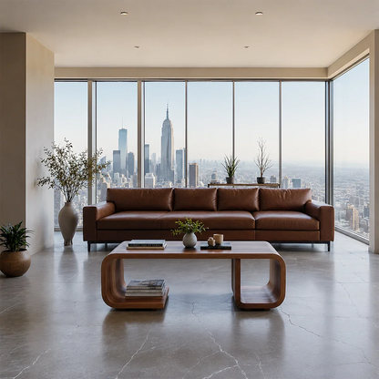 Modern Solid Wood Coffee Table with Open Shelf and Curved Form