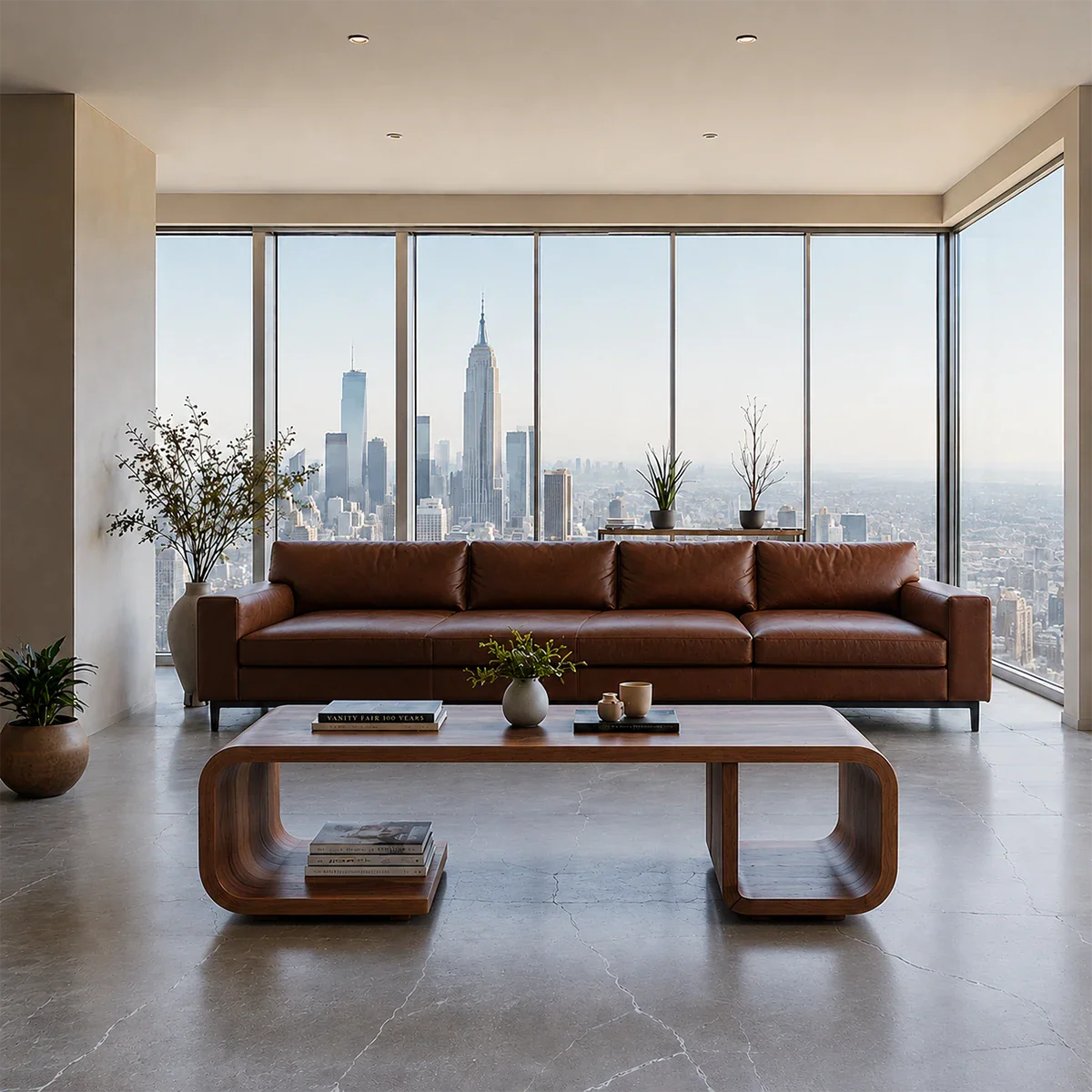Modern Solid Wood Coffee Table with Open Shelf and Curved Form