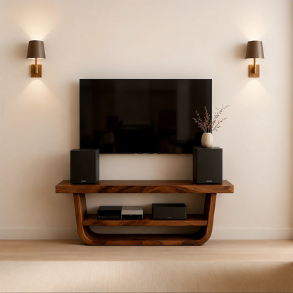 Solid Wood TV Stand with Open Frame Design and Display Shelving