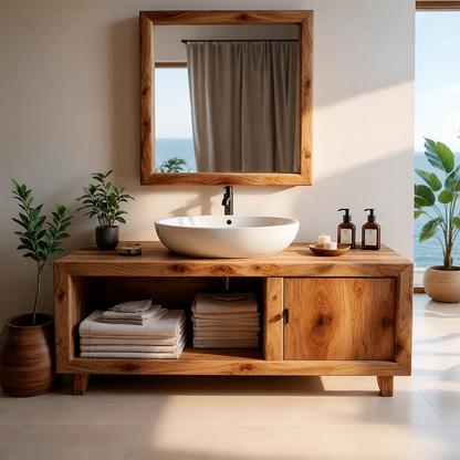 Natural Grain Bathroom Vanity Solid Wood Minimalist Style