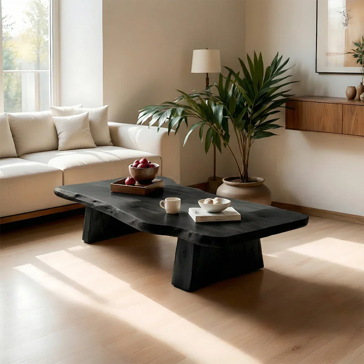 Designer walnut coffee table with smooth surface finish