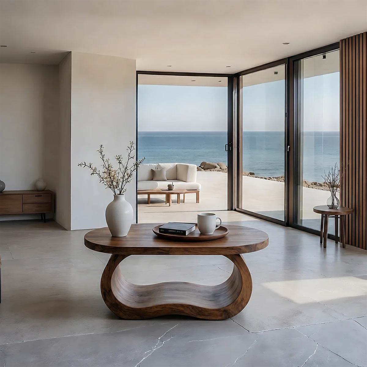 Solid Wood Coffee Table with Organic Curves and Sculptural Base