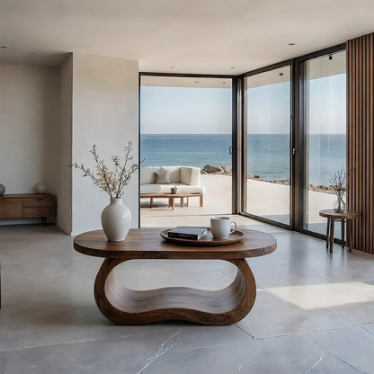Solid Wood Coffee Table with Organic Curves and Sculptural Base