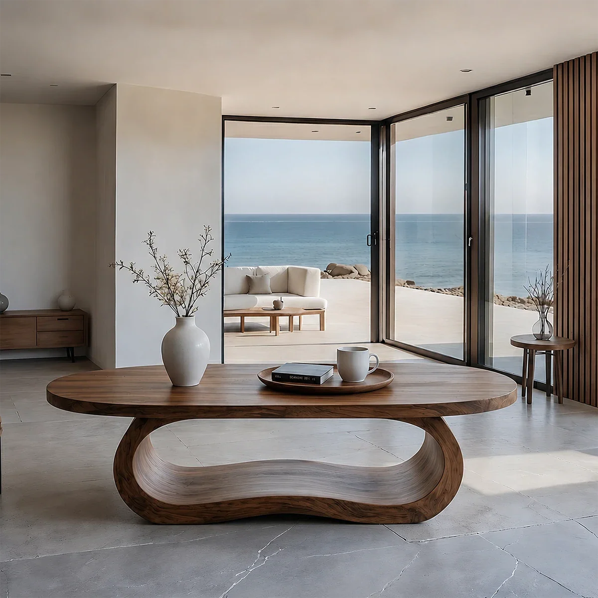 Solid Wood Coffee Table with Organic Curves and Sculptural Base