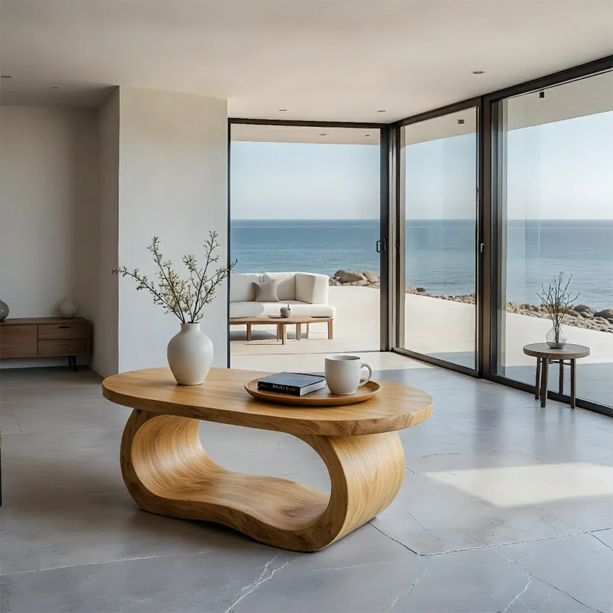 Coffee table with oak look featuring smooth edges and balanced design in a contemporary living space