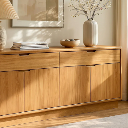 Modern storage sideboard with flat panel doors and refined minimalist wood detailing