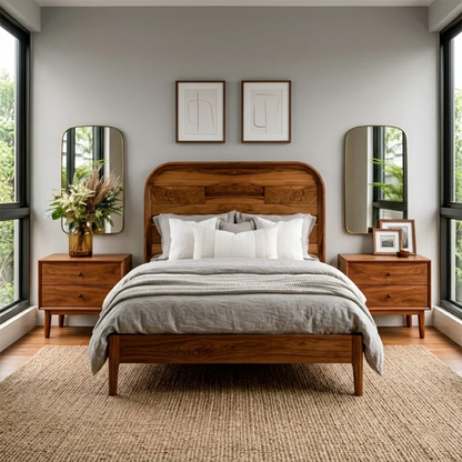Elegant bedroom nightstand designed with flat drawer fronts and refined brown tone finish
