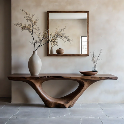 Minimal walnut console table with organic arch base