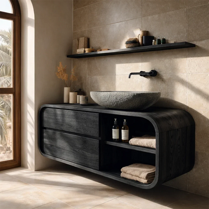 Floating wood vanity with smooth rounded form – floating wood vanity