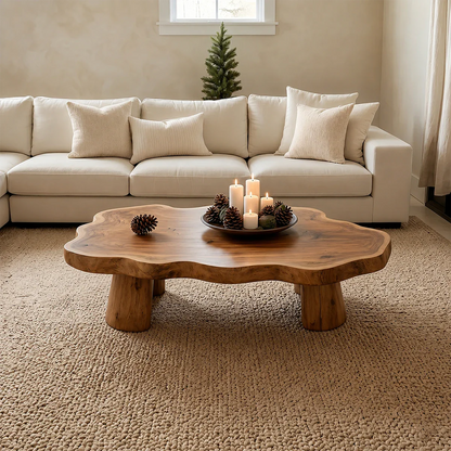 Rustic Coffee Table – Solid Wood Freeform Design for Cozy Interiors