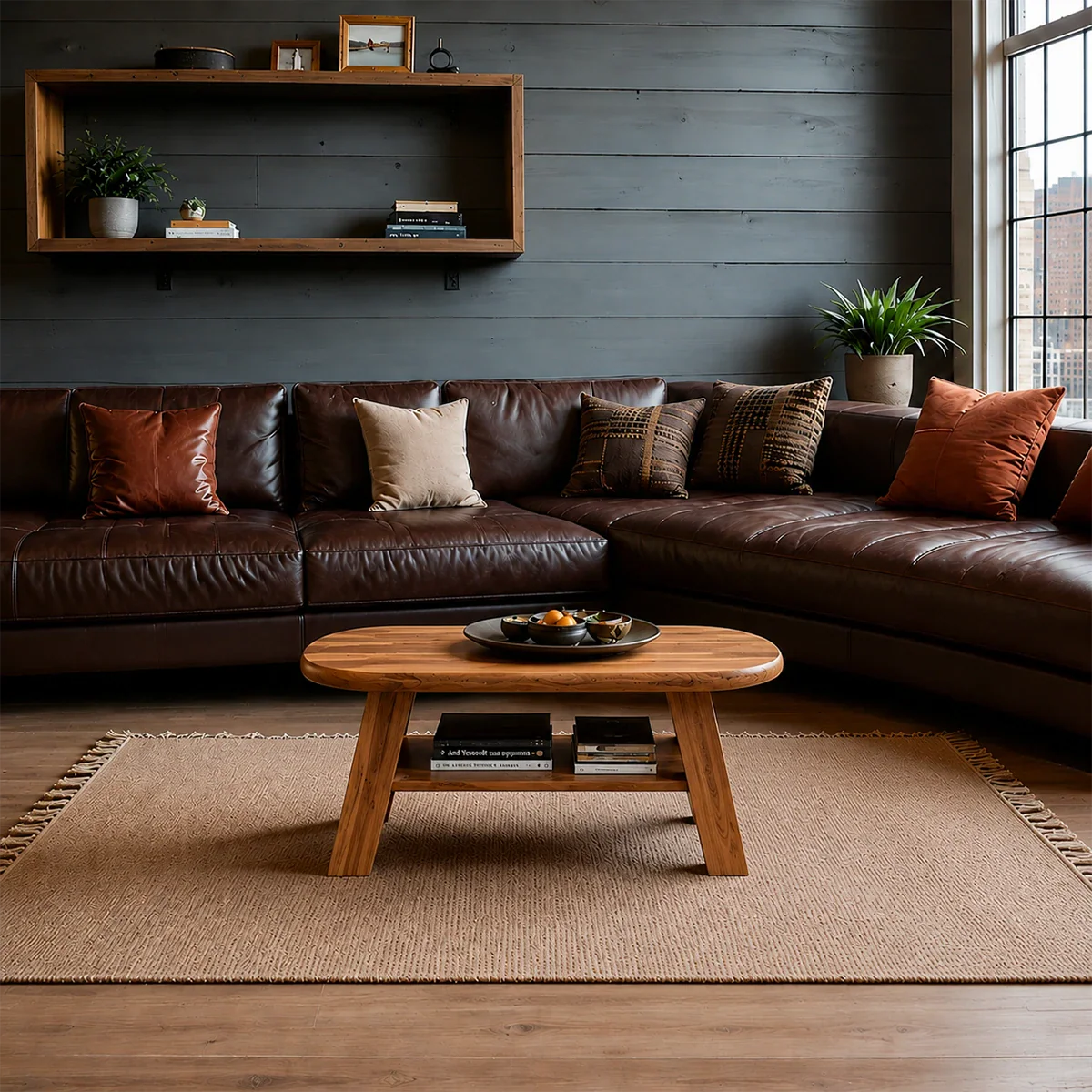 Solid Wood Coffee Table with Oval Shape and Open Shelf Storage