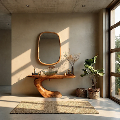 Organic Curve Bathroom Vanity Natural Solid Wood Sculptural Base